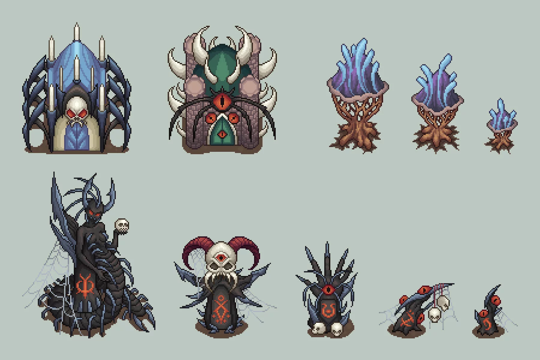 Top-Down Pixel Art Cave Objects