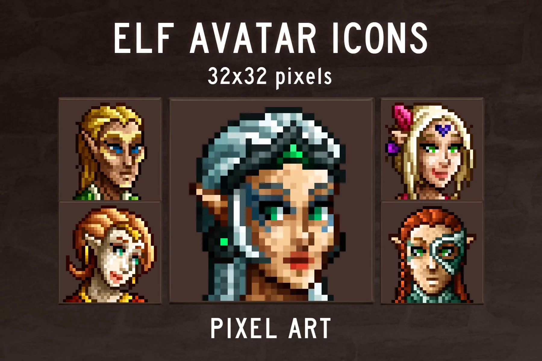 Elf Avatar Icons Pixel Art