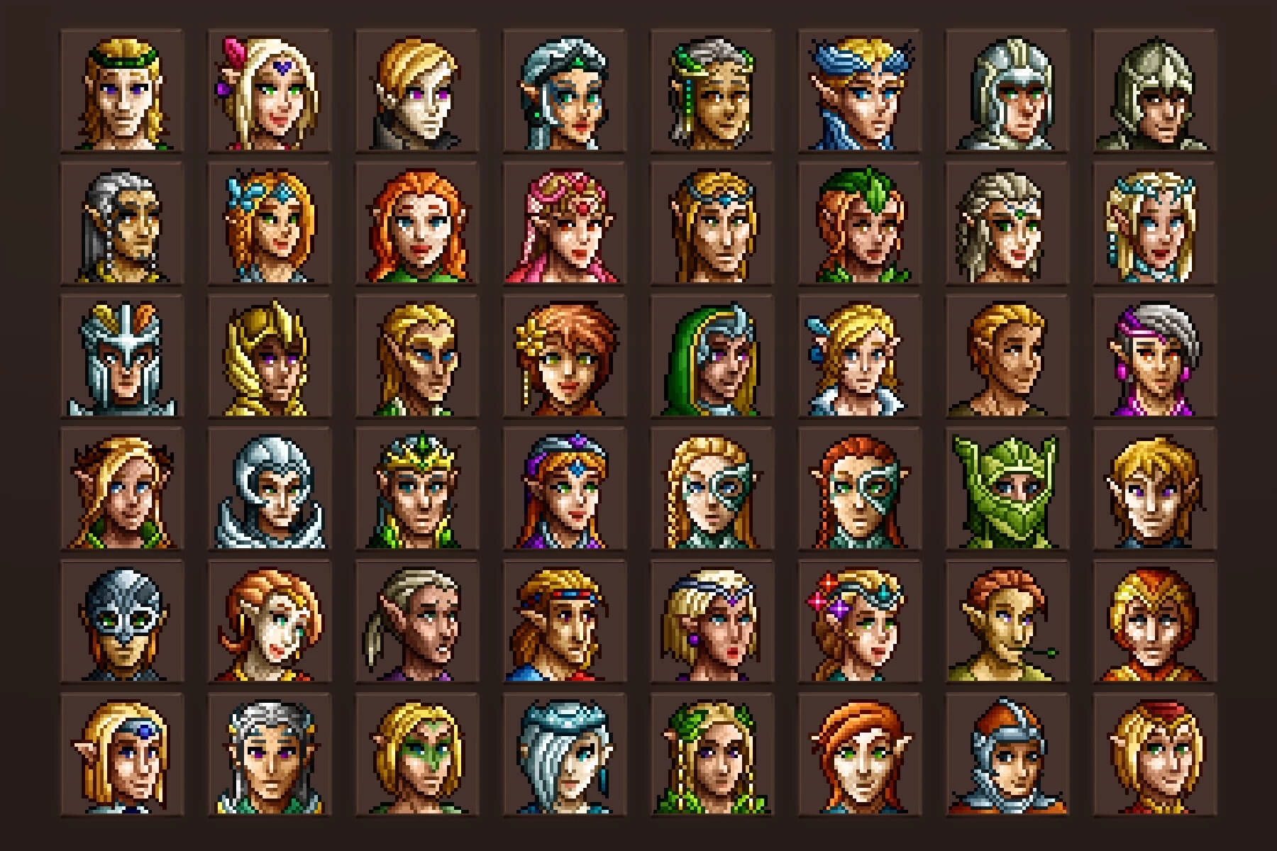 Elf Avatar Icons Pixel Art