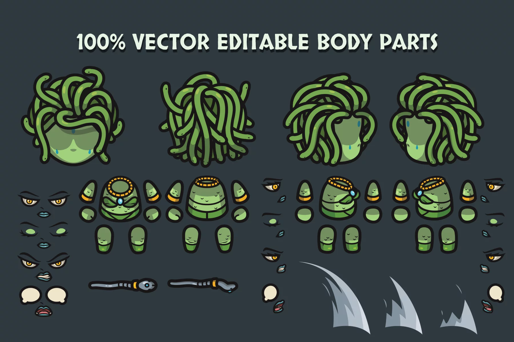 Mythology 2D Character Assets Anubis, Medusa & Horus