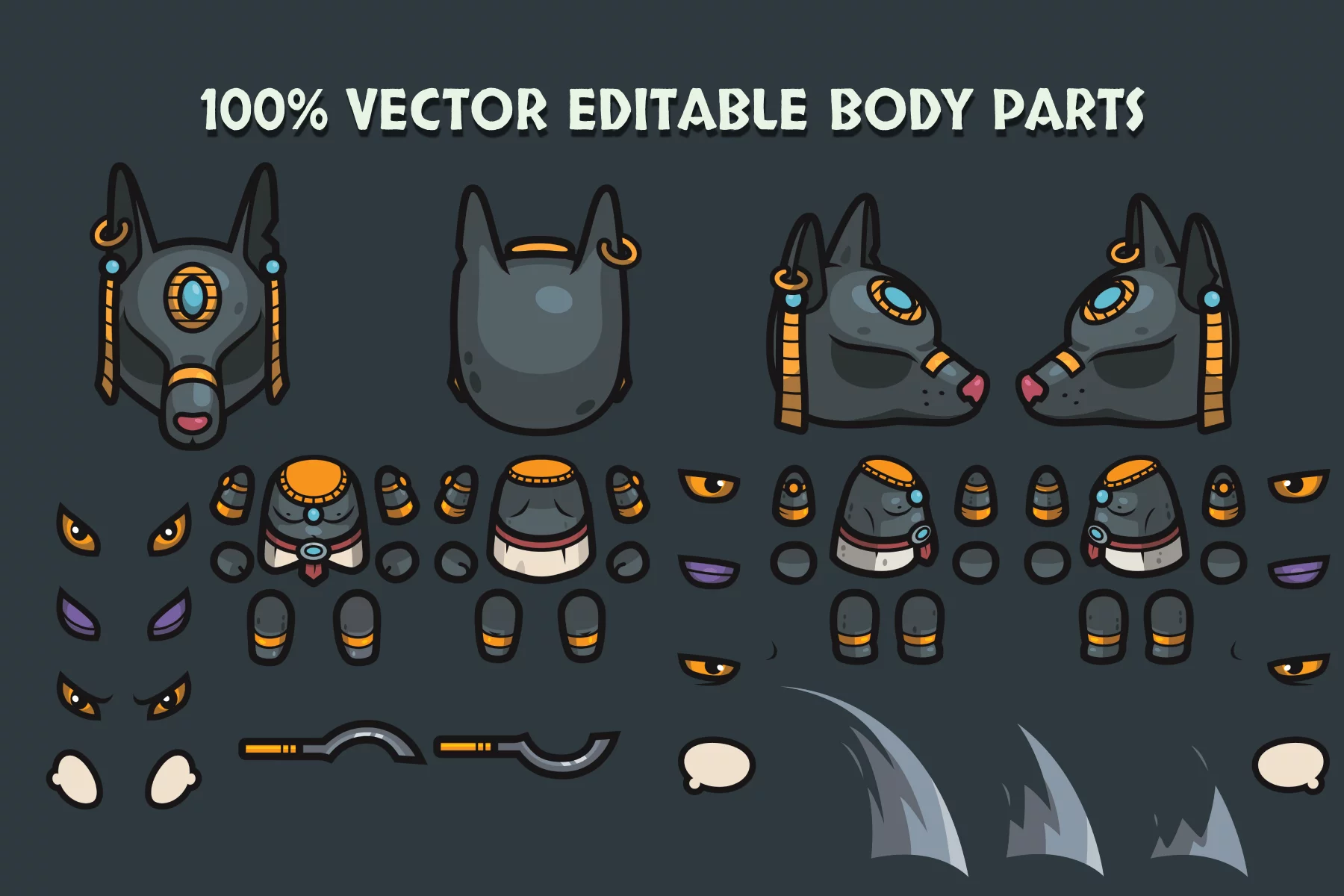 Mythology 2D Character Assets Anubis, Medusa & Horus