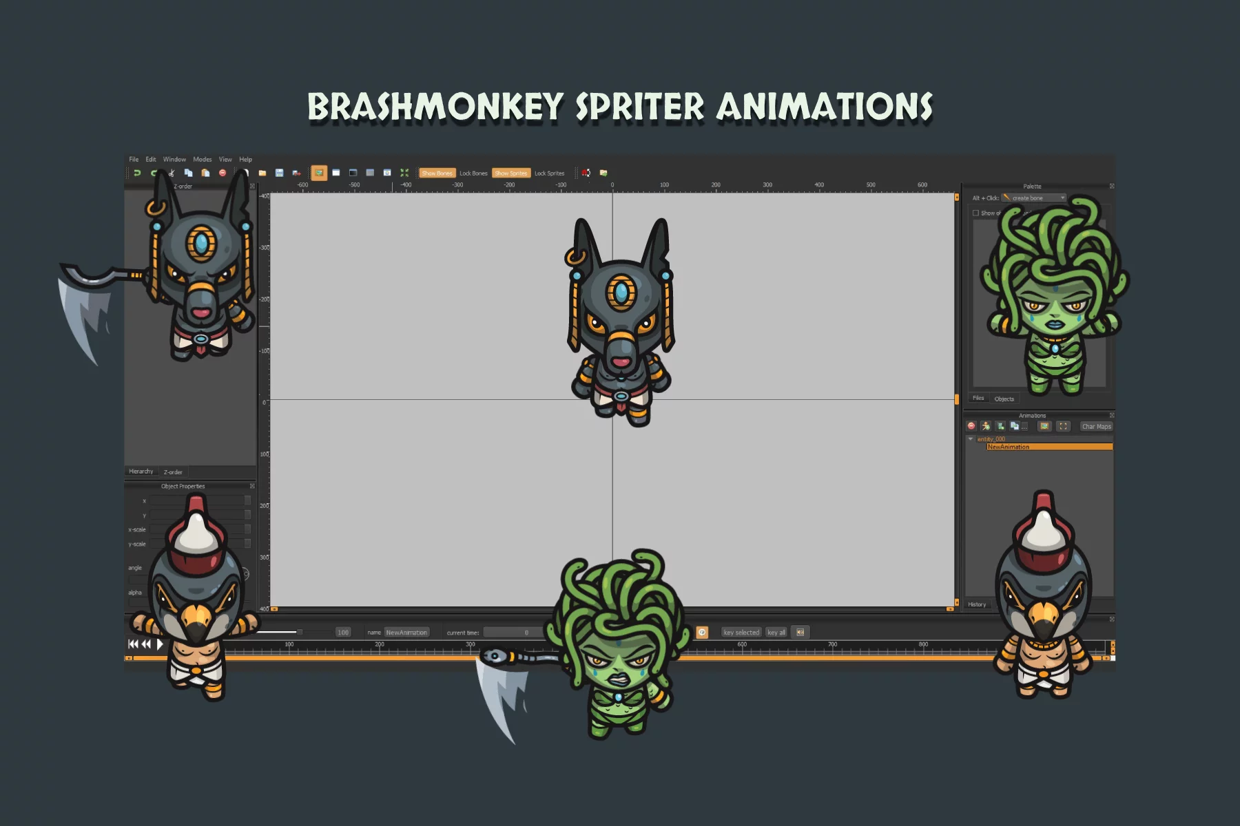 Mythology 2D Character Assets Anubis, Medusa & Horus