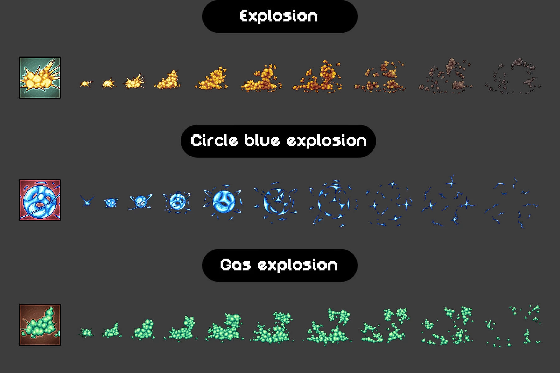 11 Pixel Art Explosion Sprites