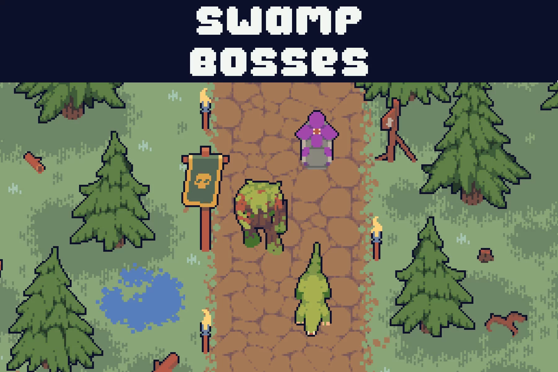 Top-Down Swamp Bosses Tower Defense Pixel Art