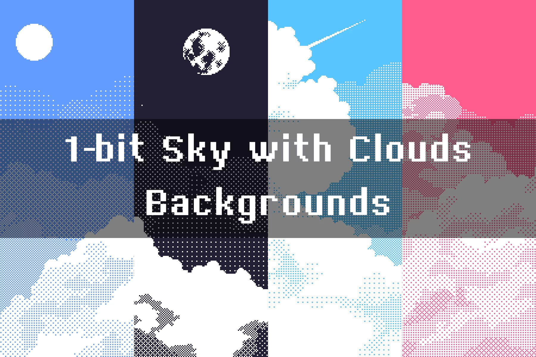1-bit Sky and Clouds Pixel Backgrounds