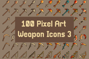100款像素风武器图标包3：32×32 RPG游戏素材