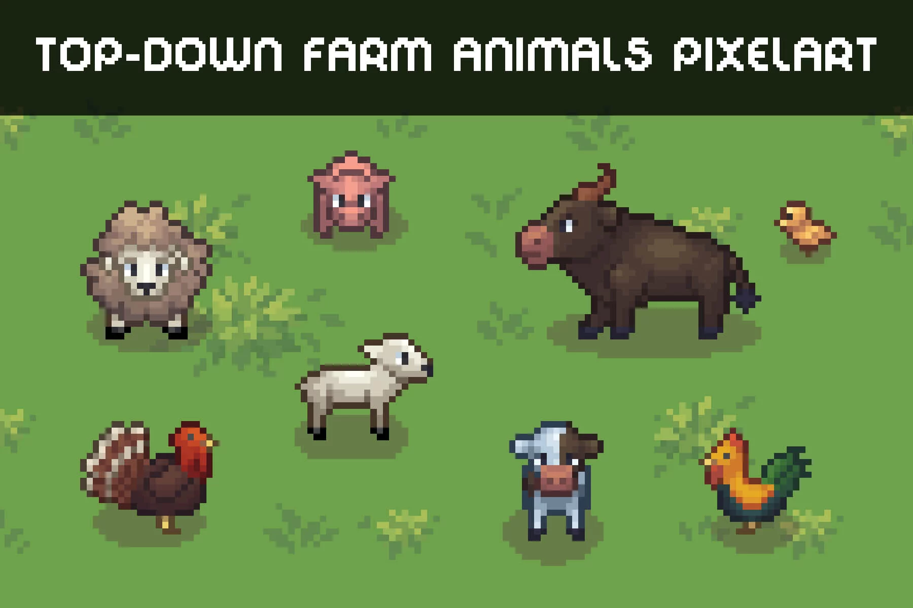 Top-Down Animals Farm Pixel Art Sprites