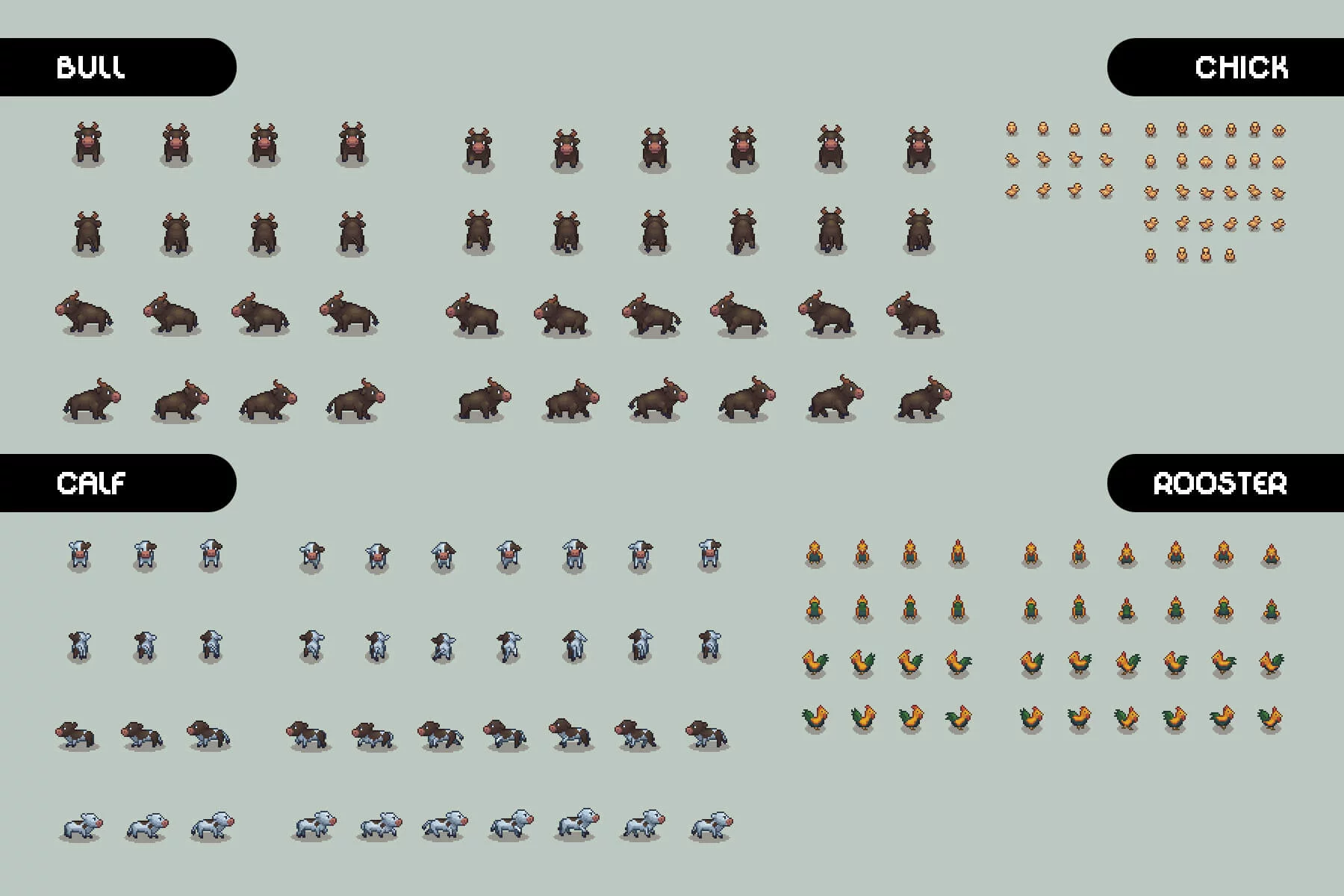 Top-Down Animals Farm Pixel Art Sprites