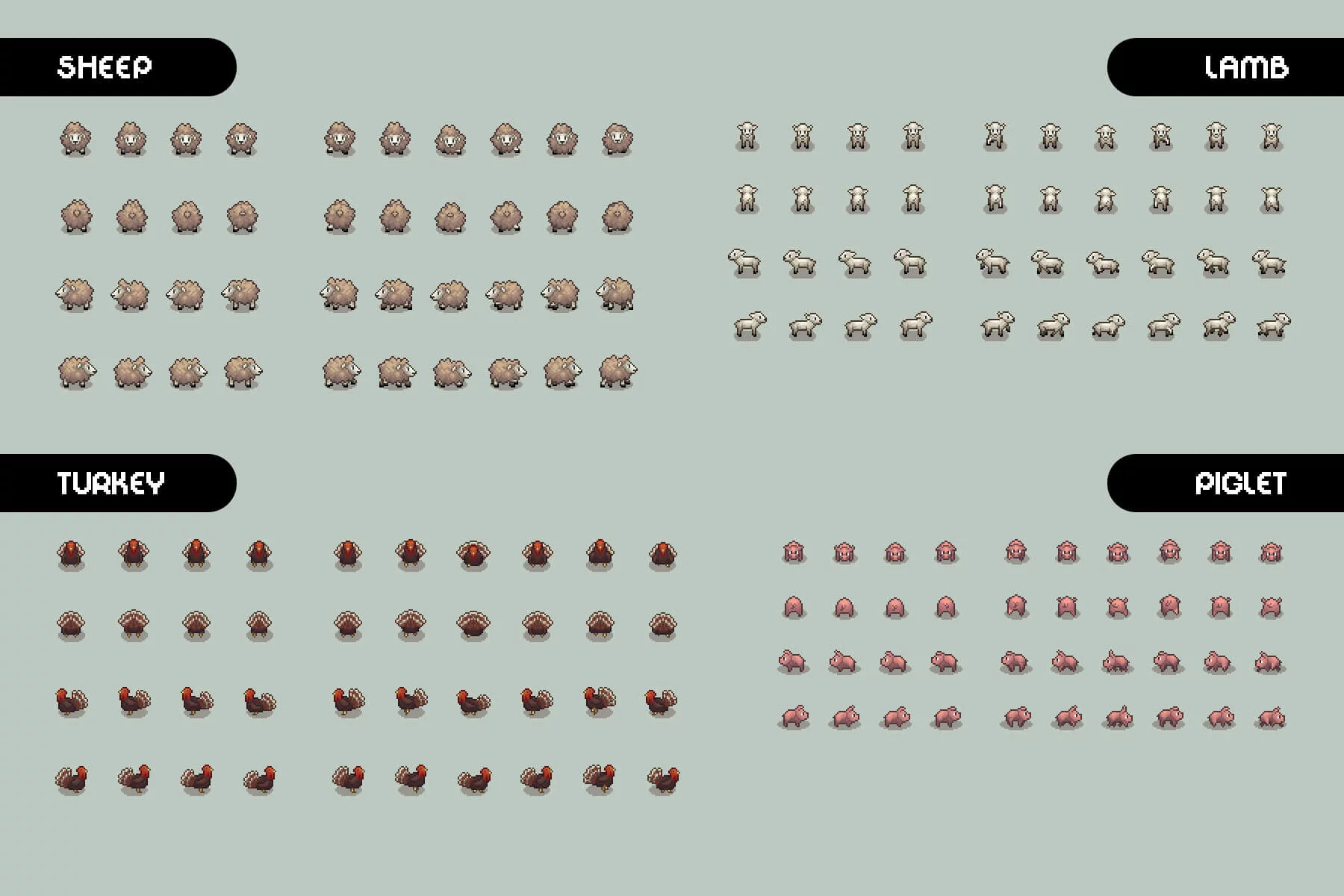 Top-Down Animals Farm Pixel Art Sprites
