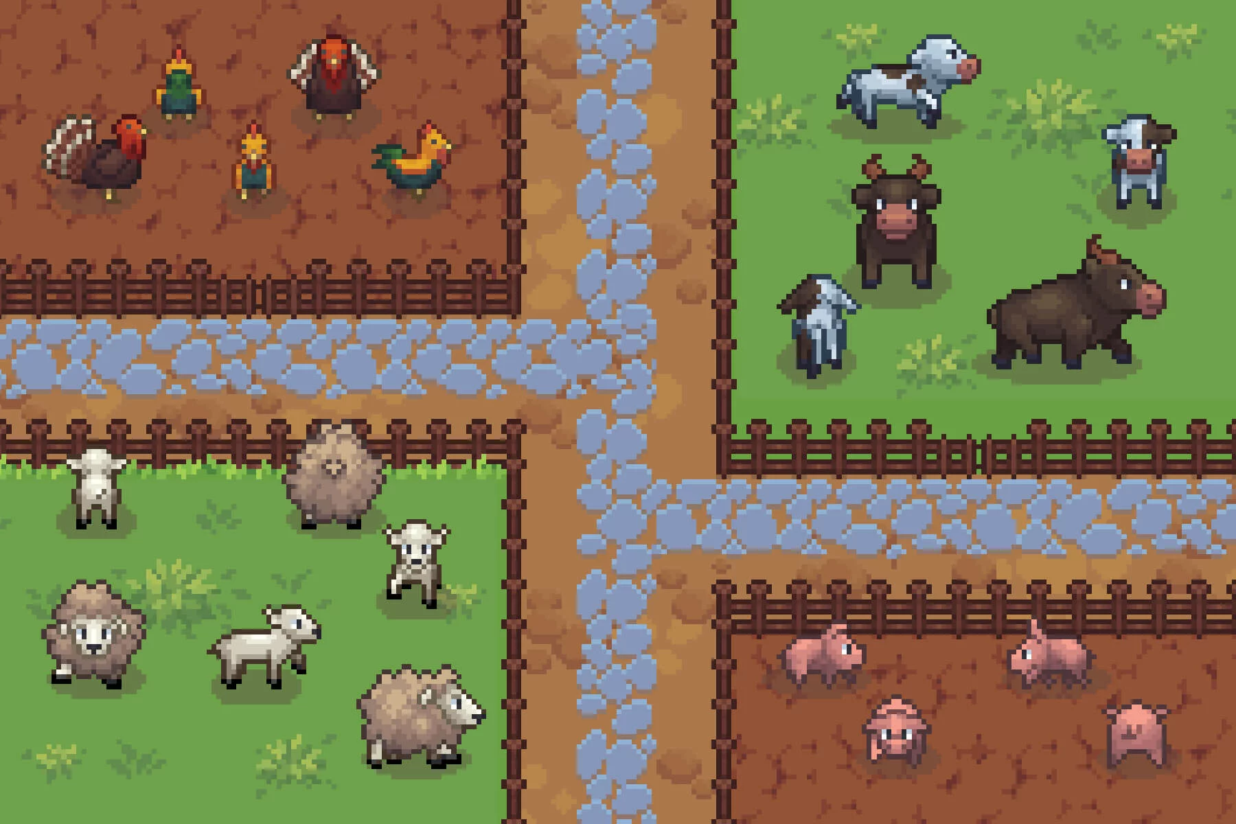Top-Down Animals Farm Pixel Art Sprites