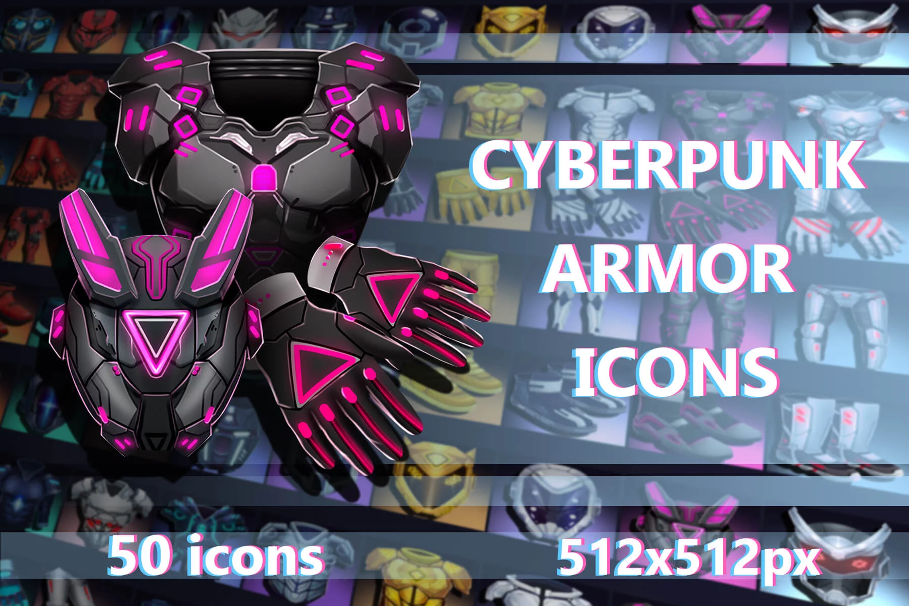 50 Cyberpunk Gear Icons Pack 2 for Game UI