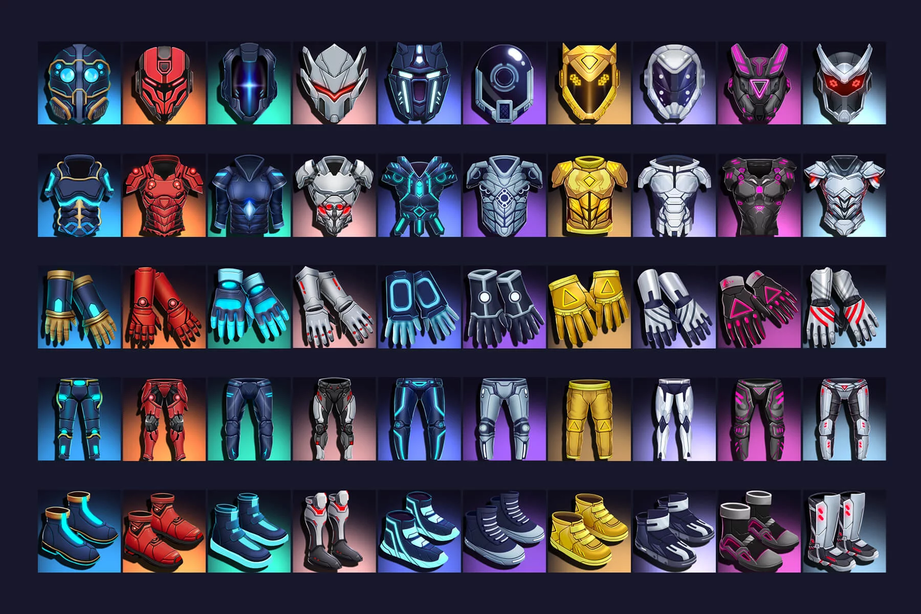 50 Cyberpunk Gear Icons Pack 2 for Game UI