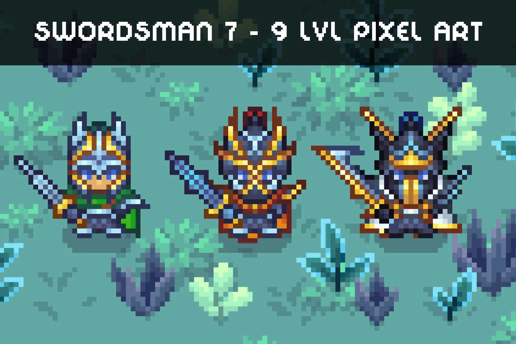 Swordsman 7-9 Level Pixel Top-Down Sprite Character Pack