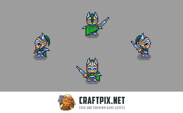 Swordsman 7-9 Level Pixel Top-Down Sprite Character Pack