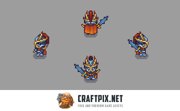 Swordsman 7-9 Level Pixel Top-Down Sprite Character Pack