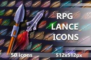 50 RPG长矛图标集：角色扮演游戏近战武器素材