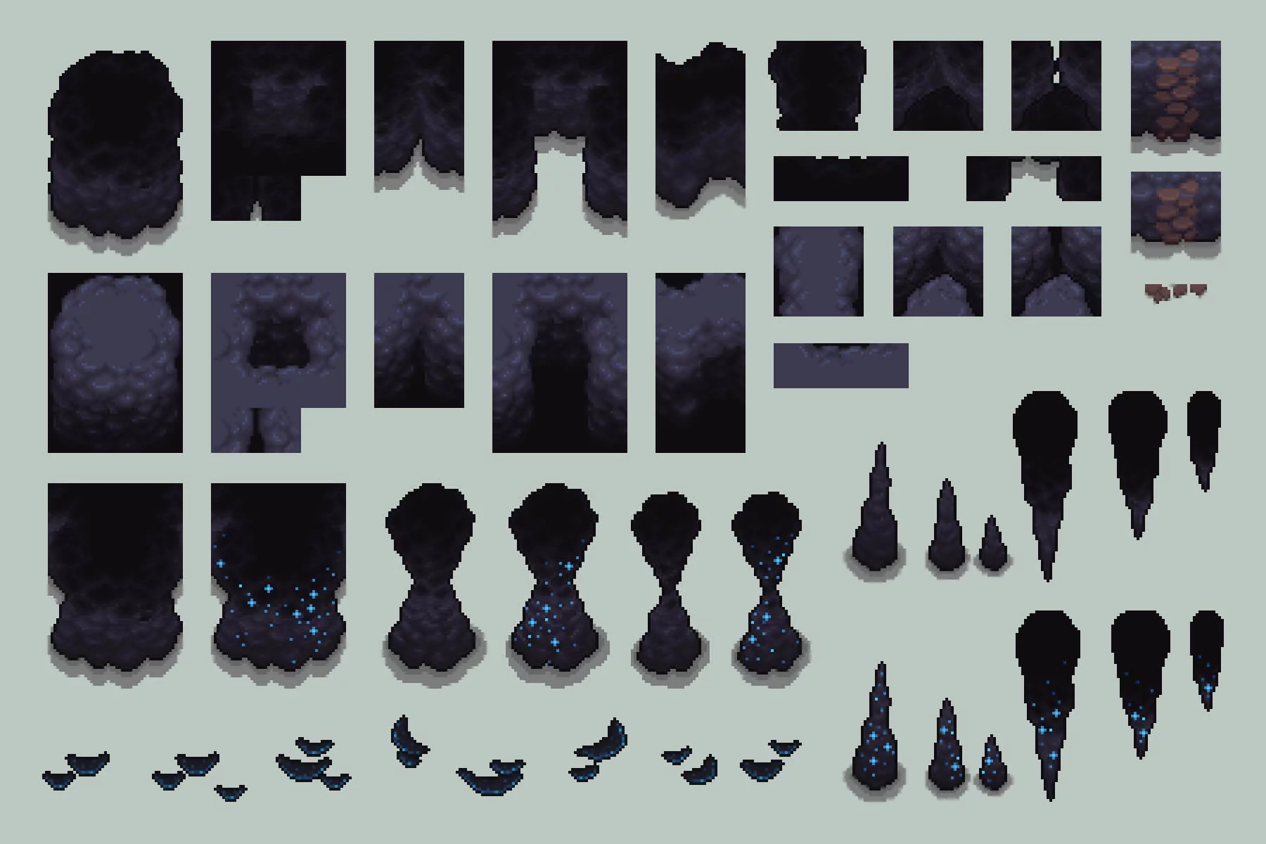 Glowing Cave Top-Down Tileset 2D Pixel Art