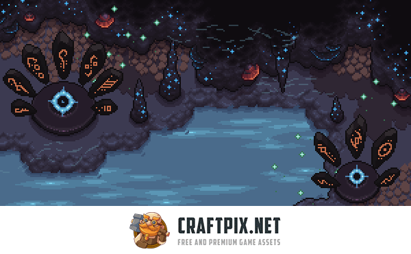 Glowing Cave Top-Down Tileset 2D Pixel Art