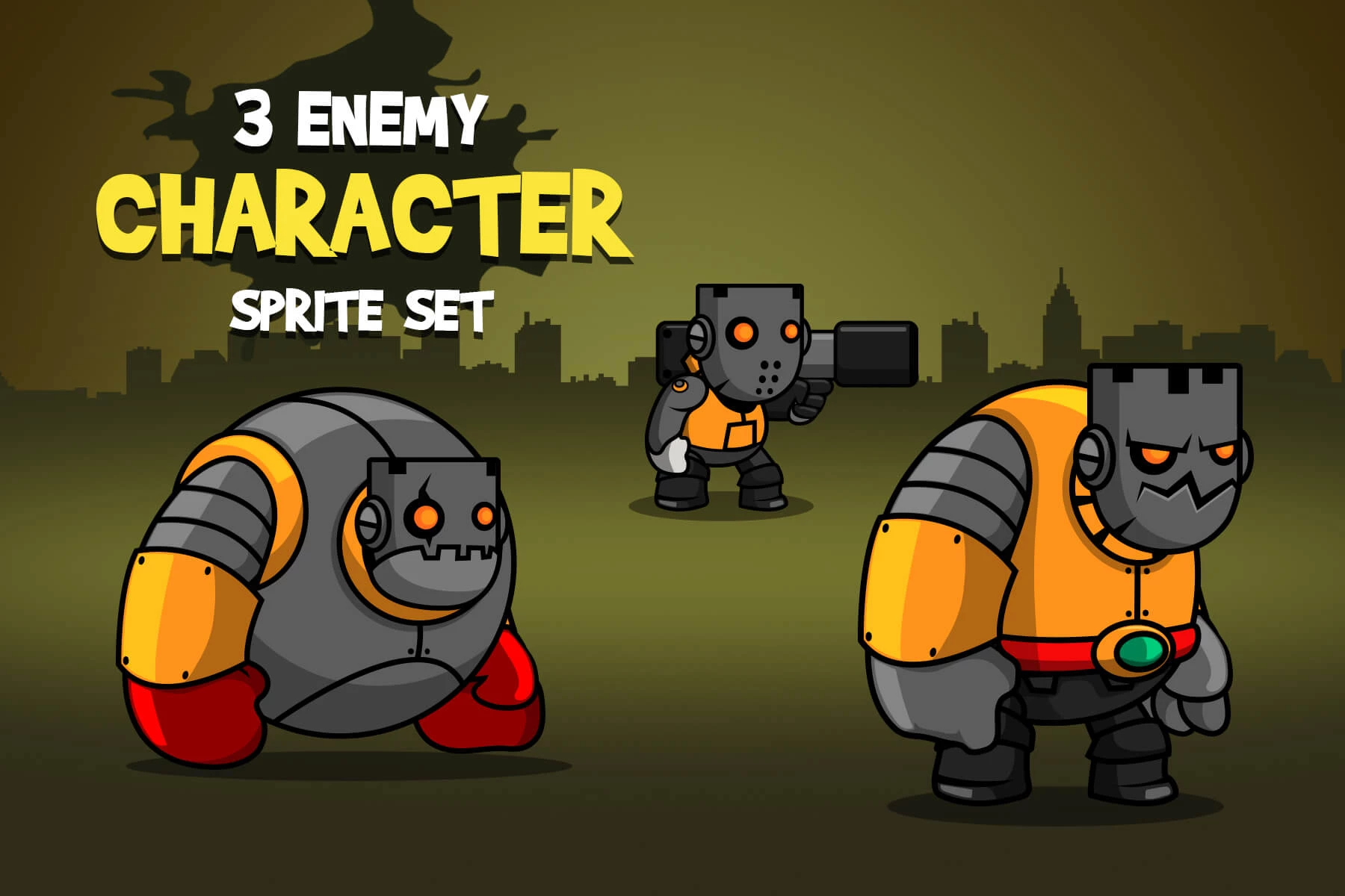 3 Robot Character Sprite Set