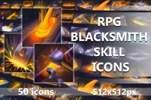 RPG铁匠技能图标集：50个锻造与物品制作技能图标