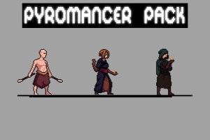Pyromancer角色精灵表像素艺术：3个独特火焰英雄