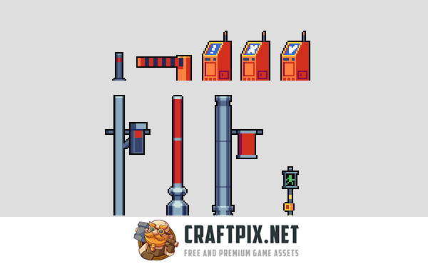 City Signs and Barriers Pixel Art