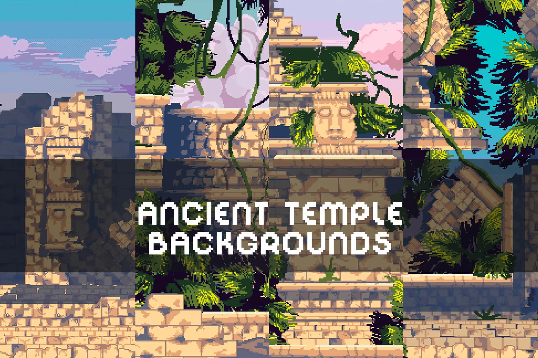 Ancient Temple Pixel Game Backgrounds