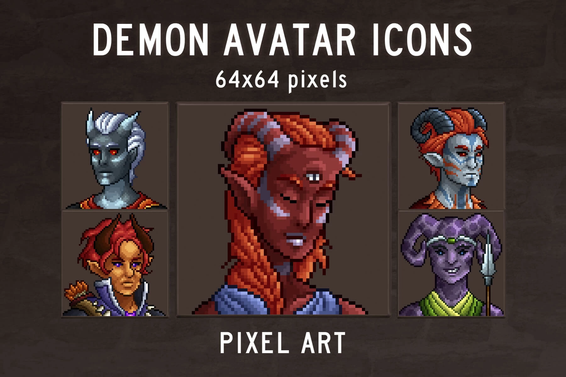 Demon Avatar Icons Pixel Art 64×64