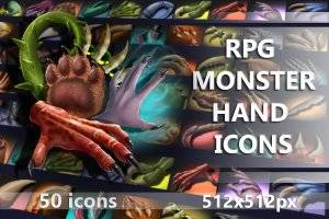 RPG怪物手部游戏图标集，50个512×512高清图标