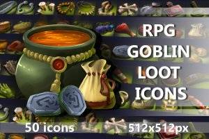 RPG哥布林战利品图标：50个奇幻素材