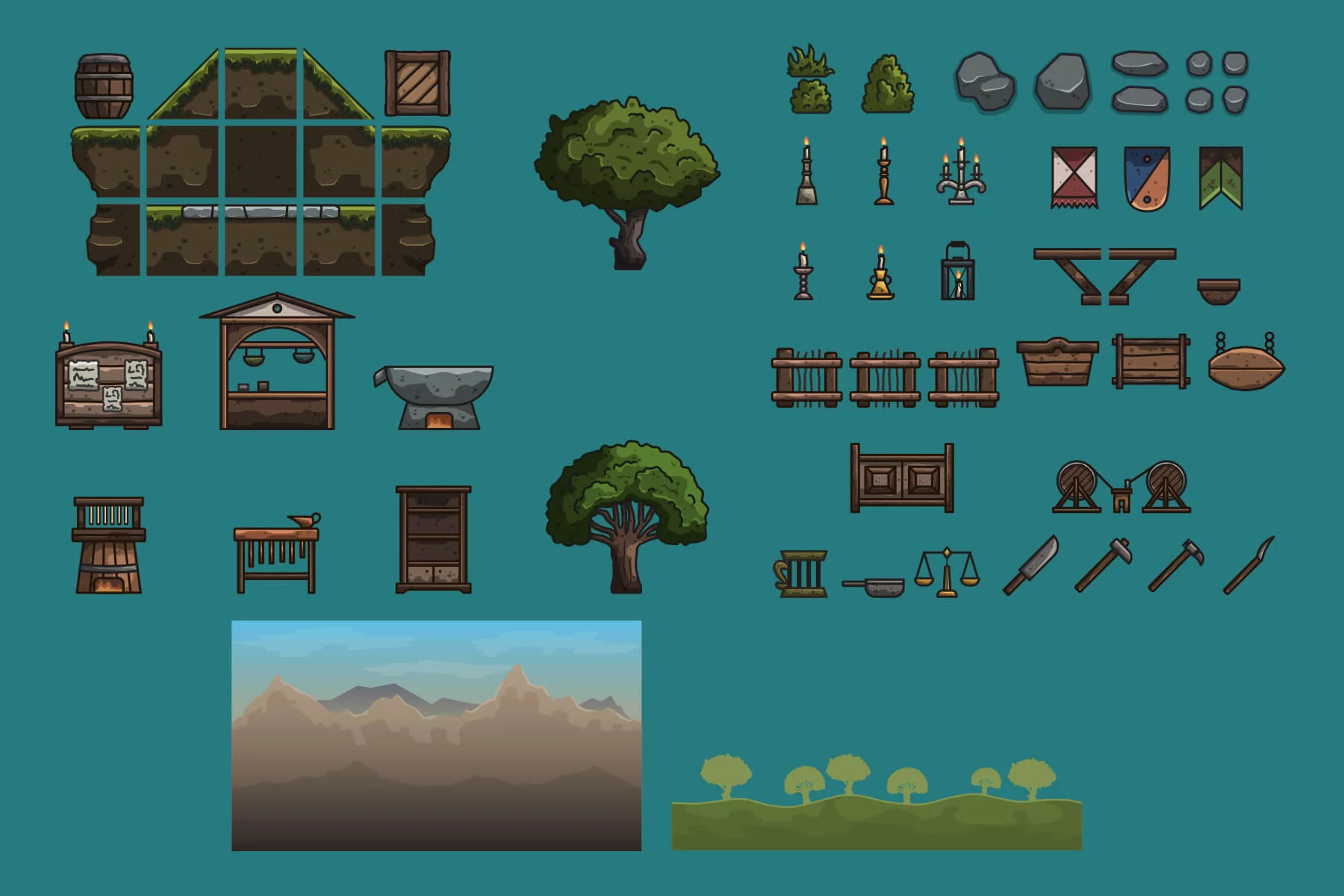 Cartoon Medieval Candlemaker 2D Game Tileset