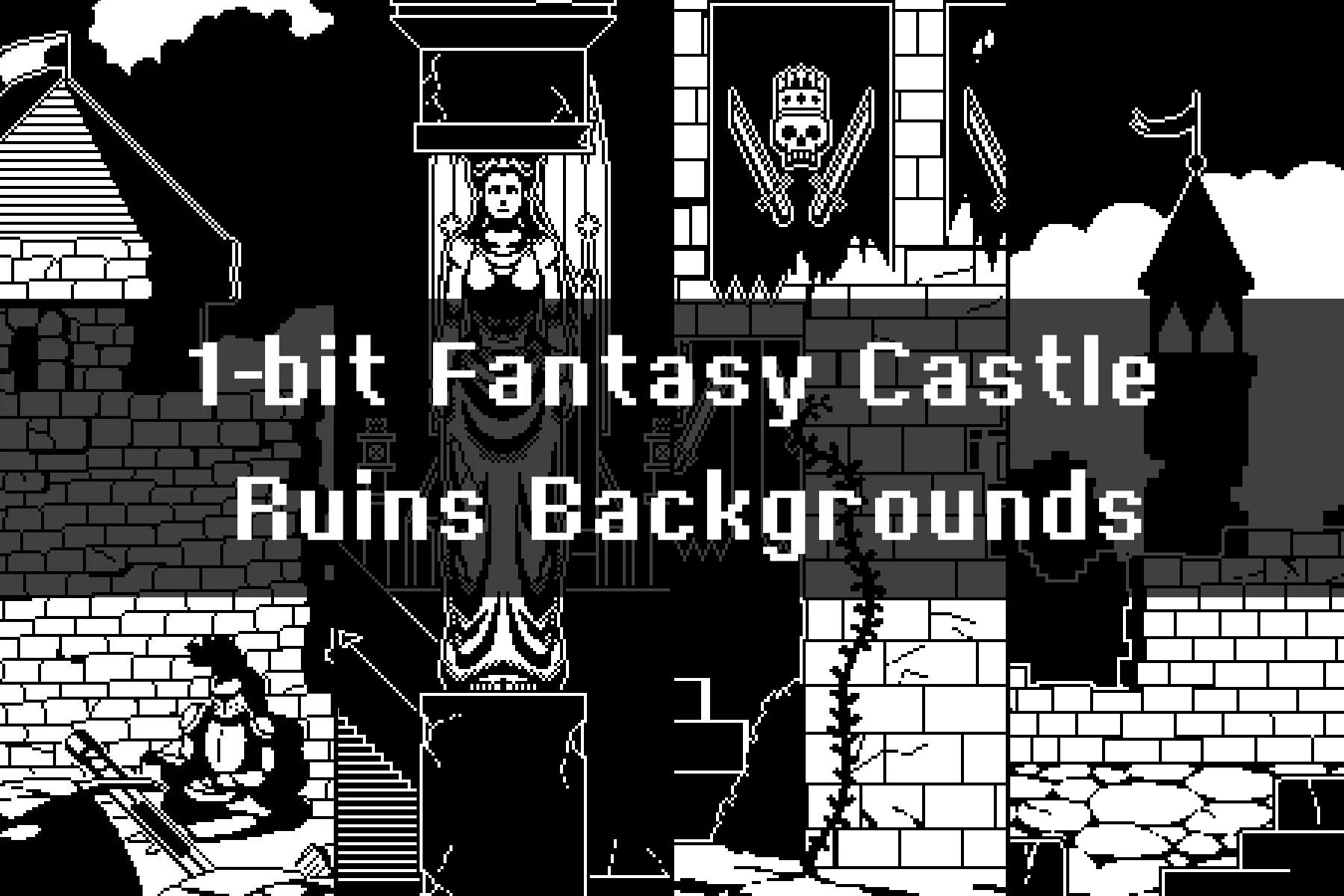 Fantasy Castle Ruins 1-bit Pixel Backgrounds