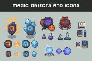 魔法物品与图标像素艺术包：奇幻世界素材合集