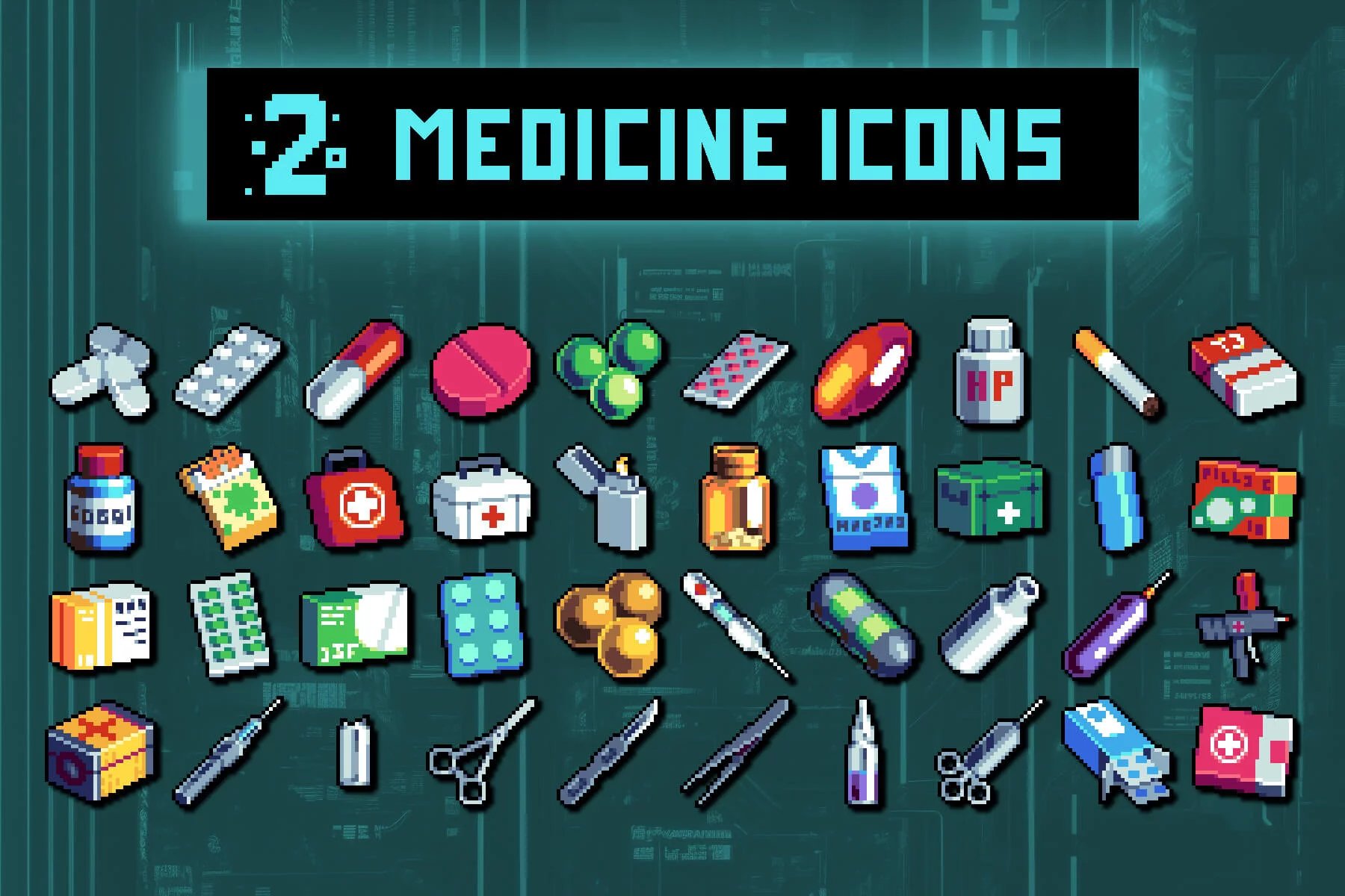 Medicine and Thematic Things Pixel Art 32×32 Icon Pack