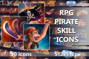 RPG海盗技能图标包：航海与战斗主题2D素材