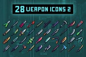 赛博朋克近战武器像素图标集：40枚32×32精绘素材