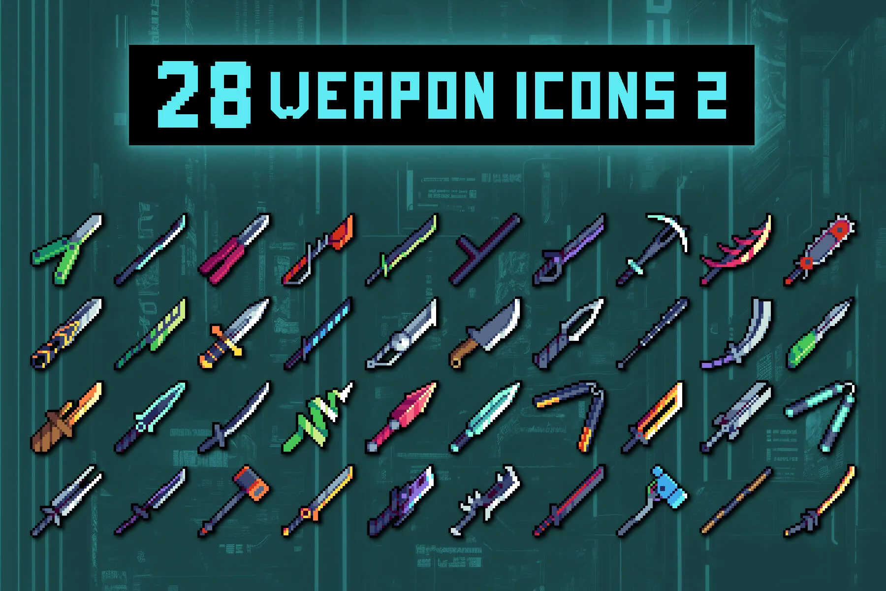 Melee Weapon Pixel Icons for Cyberpunk
