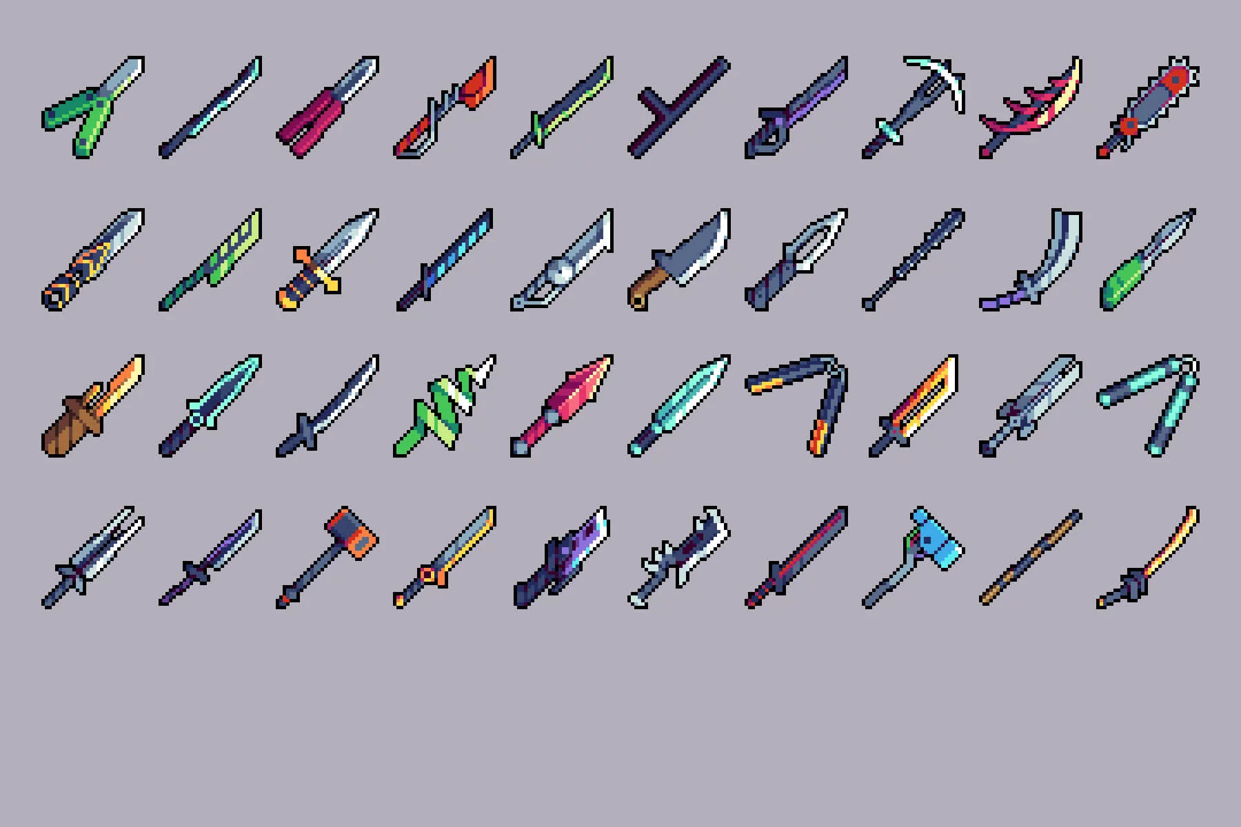 Melee Weapon Pixel Icons for Cyberpunk
