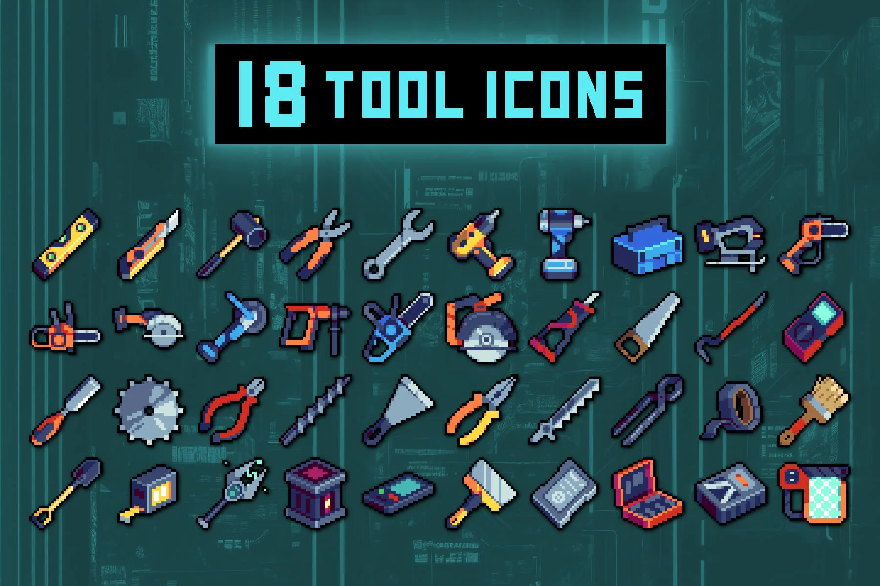 Cyberpunk Tool 32×32 Icons Pixel Art