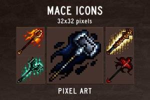Mace像素艺术游戏图标：32×32 RPG武器素材
