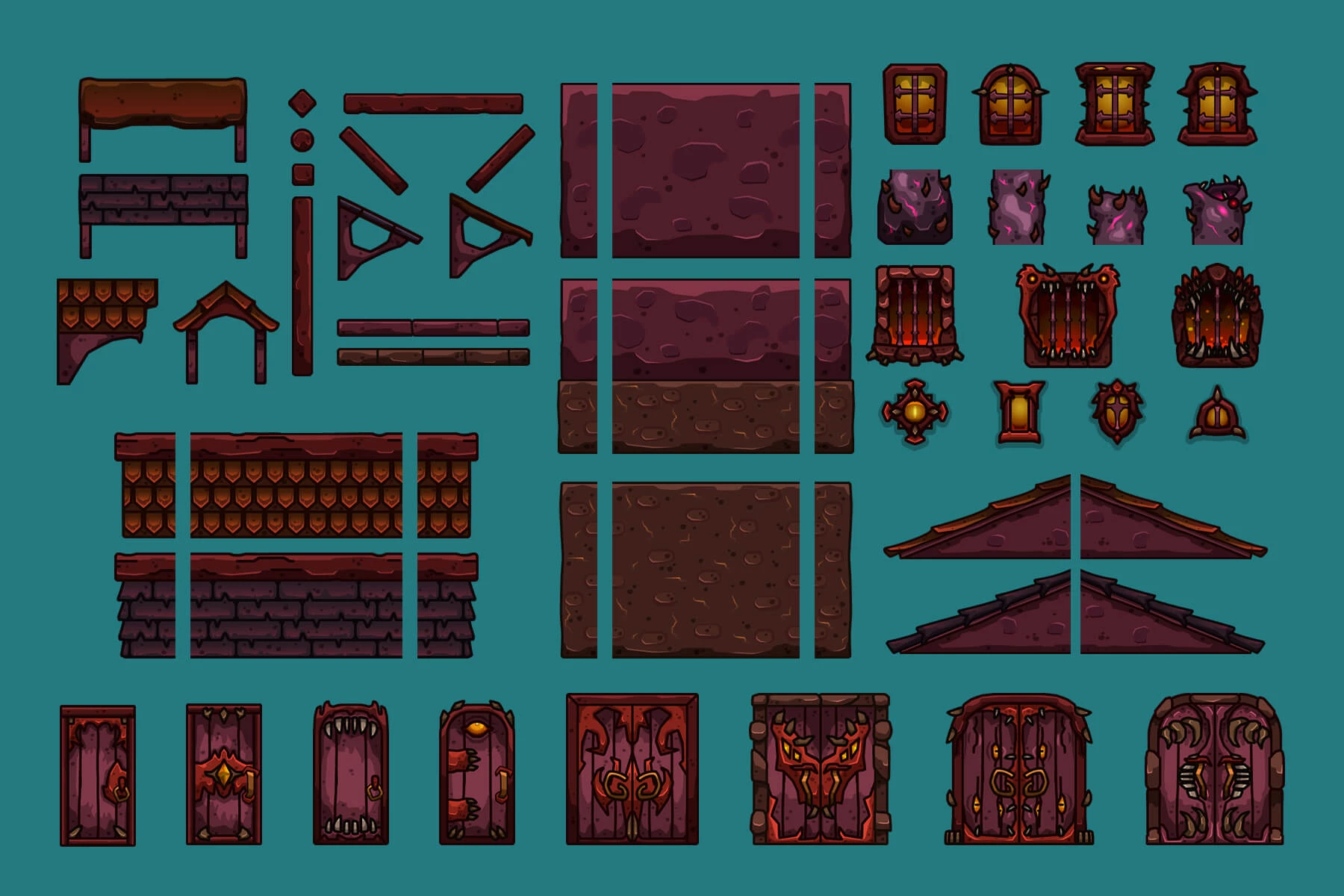 Inferno Village 2D Platformer Tileset