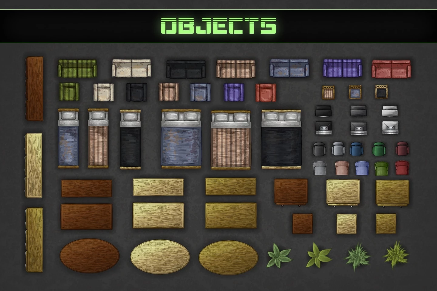 Zombie TDS Tilesets: buildings and furniture