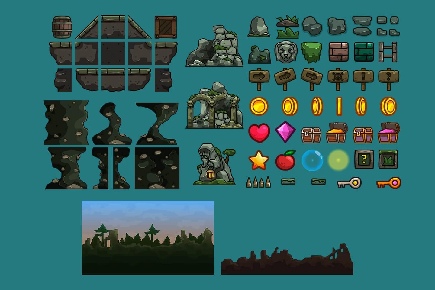 Medieval Ruins Cartoon 2D Tileset