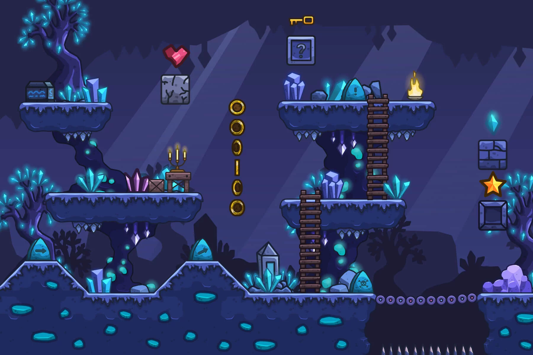 Crystal Caves 2D Platformer Tileset