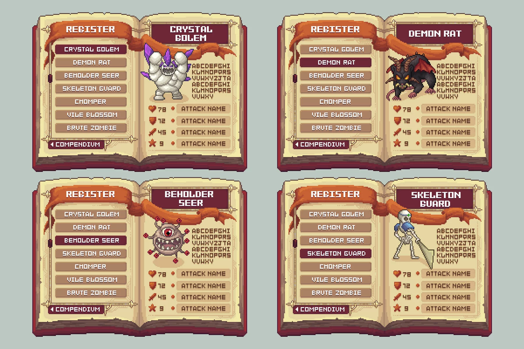 Fantasy Bestiary UI & Monster Pixel Art Pack