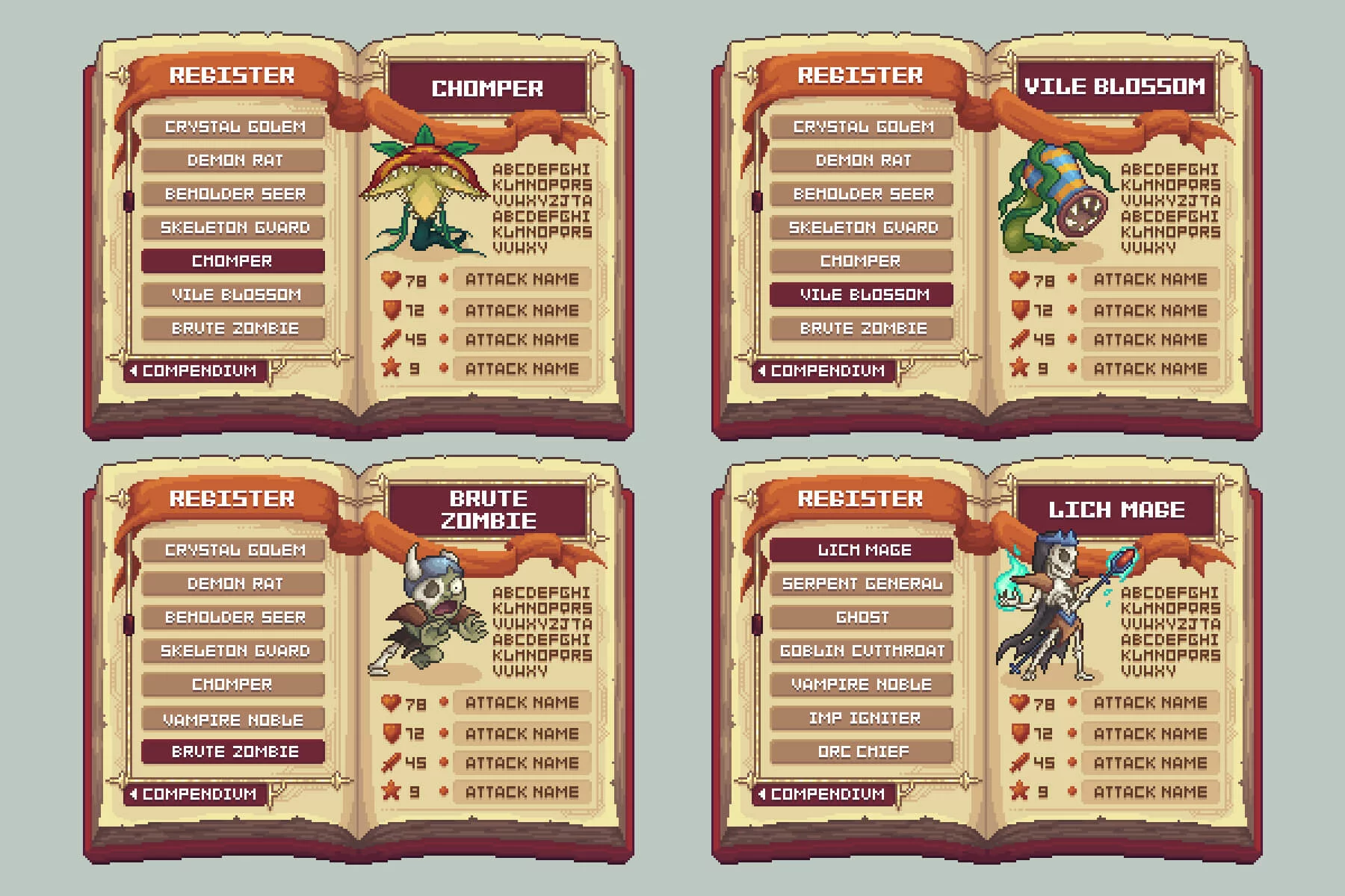 Fantasy Bestiary UI & Monster Pixel Art Pack