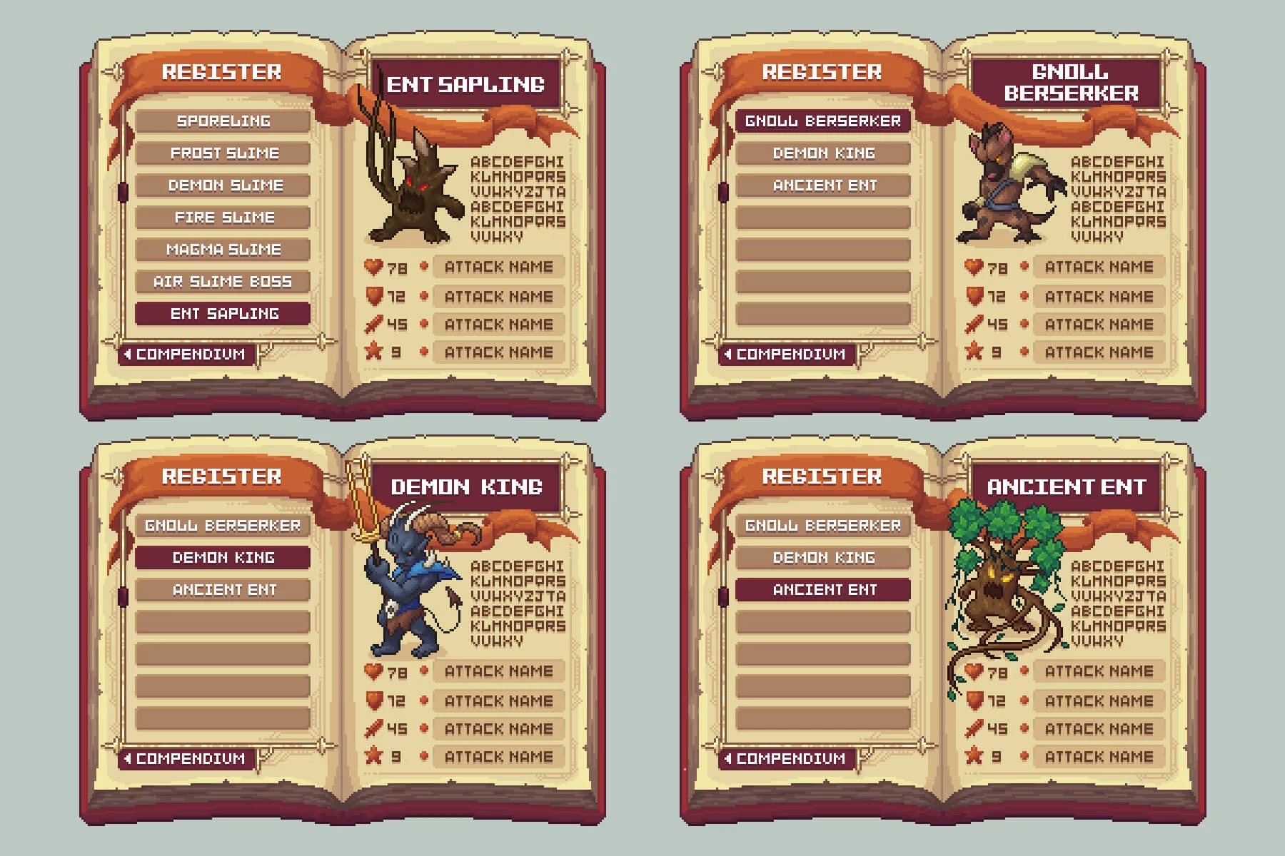Fantasy Bestiary UI & Monster Pixel Art Pack