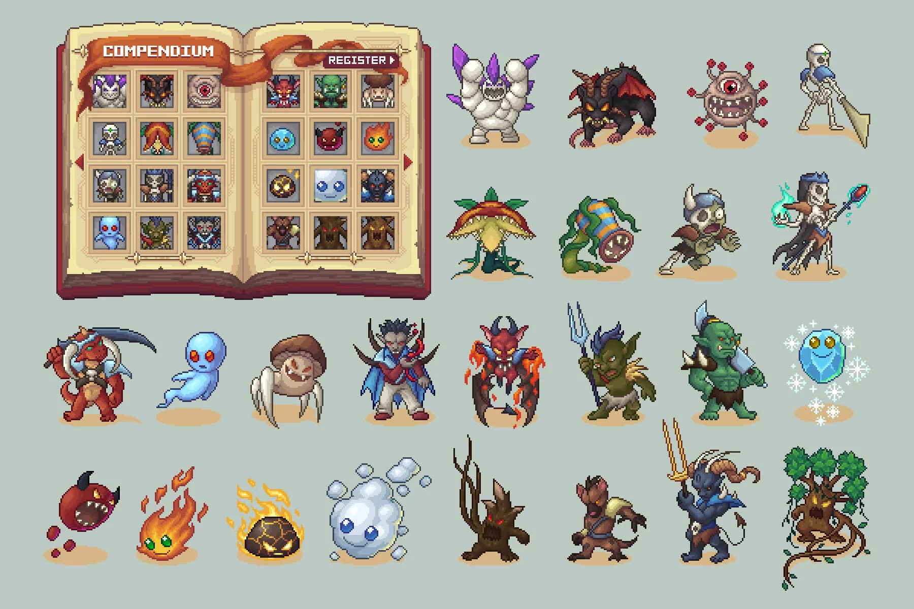 Fantasy Bestiary UI & Monster Pixel Art Pack