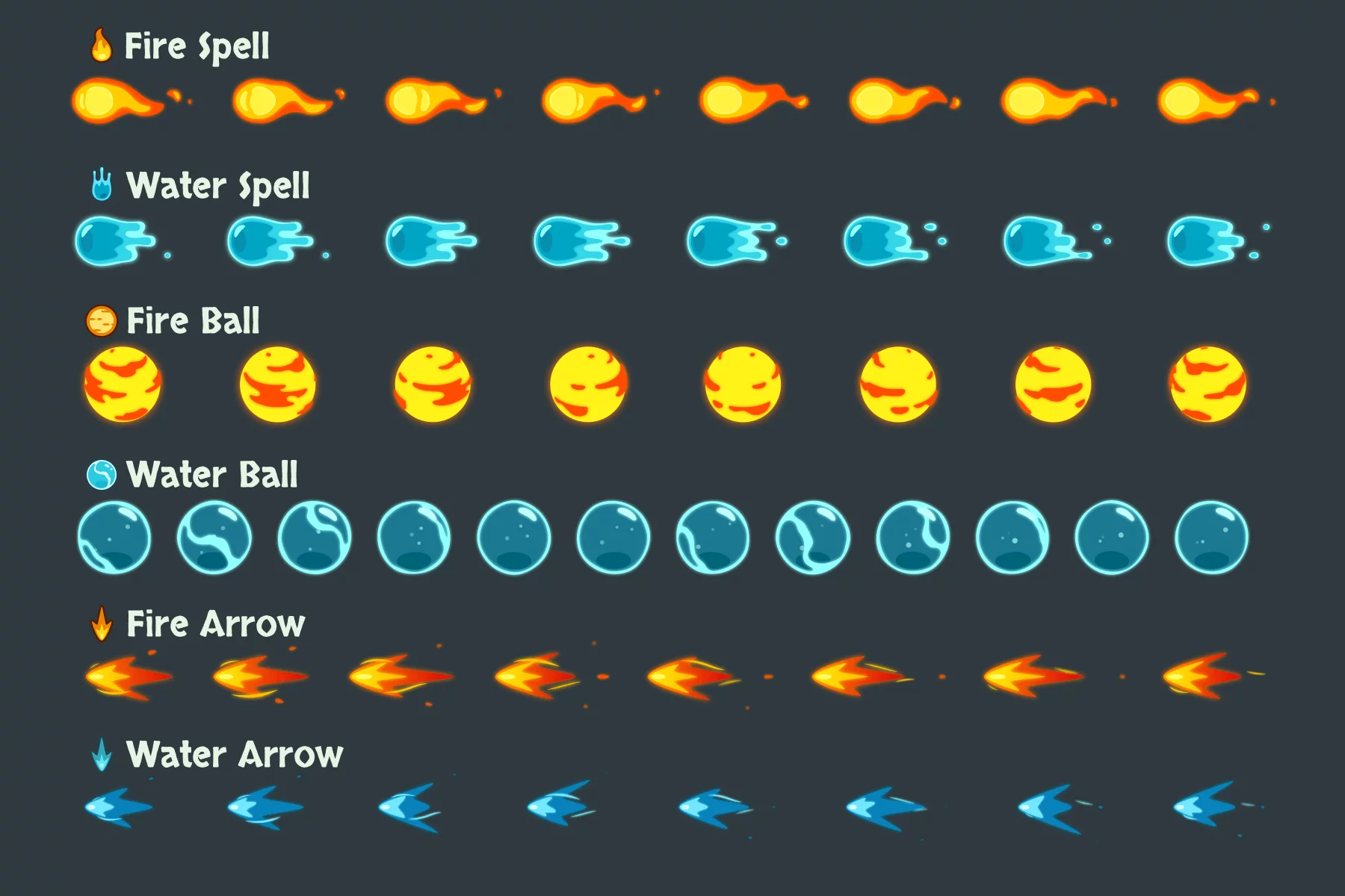 Water and Fire Magic Sprite Vector Pack