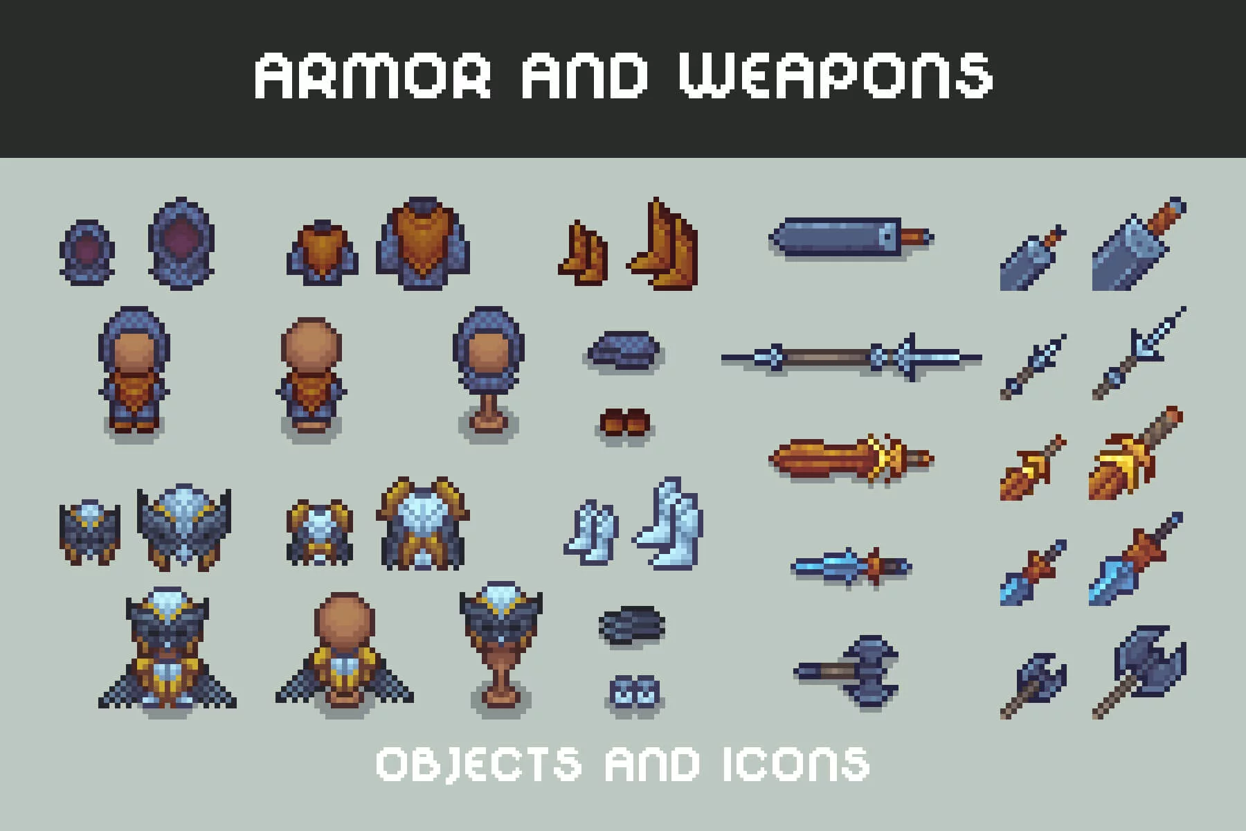 Armor and Weapons Pixel RPG Icons